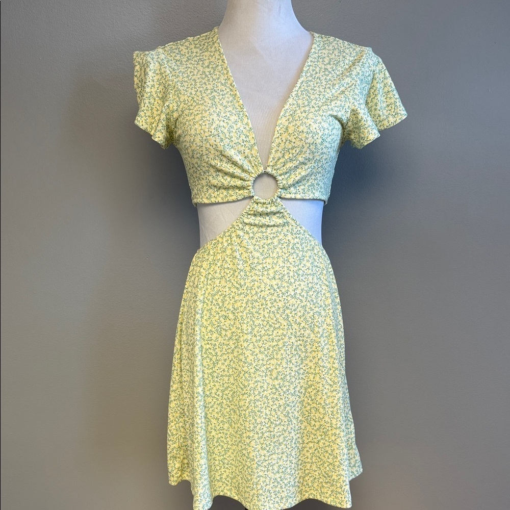 Divided by H&M Floral Cutout Mini Dress – Yellow/Green – Size S
